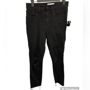 Madewell Women Black 10 Inch High Riser Skinny Jean Distressed Raw Hem 26 R2